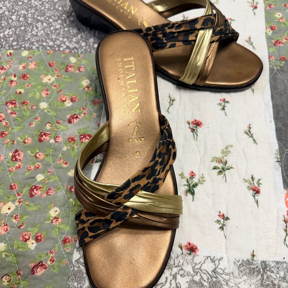 Italian Shoemakers Gold and Leopard Print Sandals